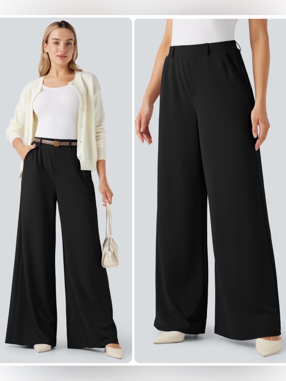 HALARA Palazzo Black Wide-Leg High-Waist 4-Way Stretch Crepe Pants Trousers NWT